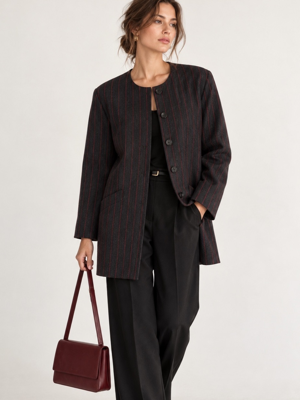 Escada Margaretha Ley Jacket Virgin Wool Striped Blazer Coat Old Money Mob Wife